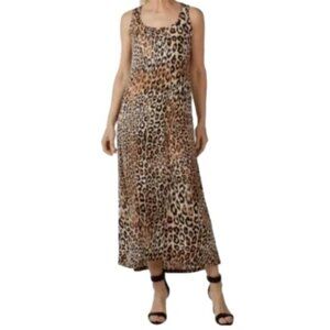 NEW Kim & Co Leopard Stretch Sleeveless Maxi Dress Size Large Petite  bin 3E